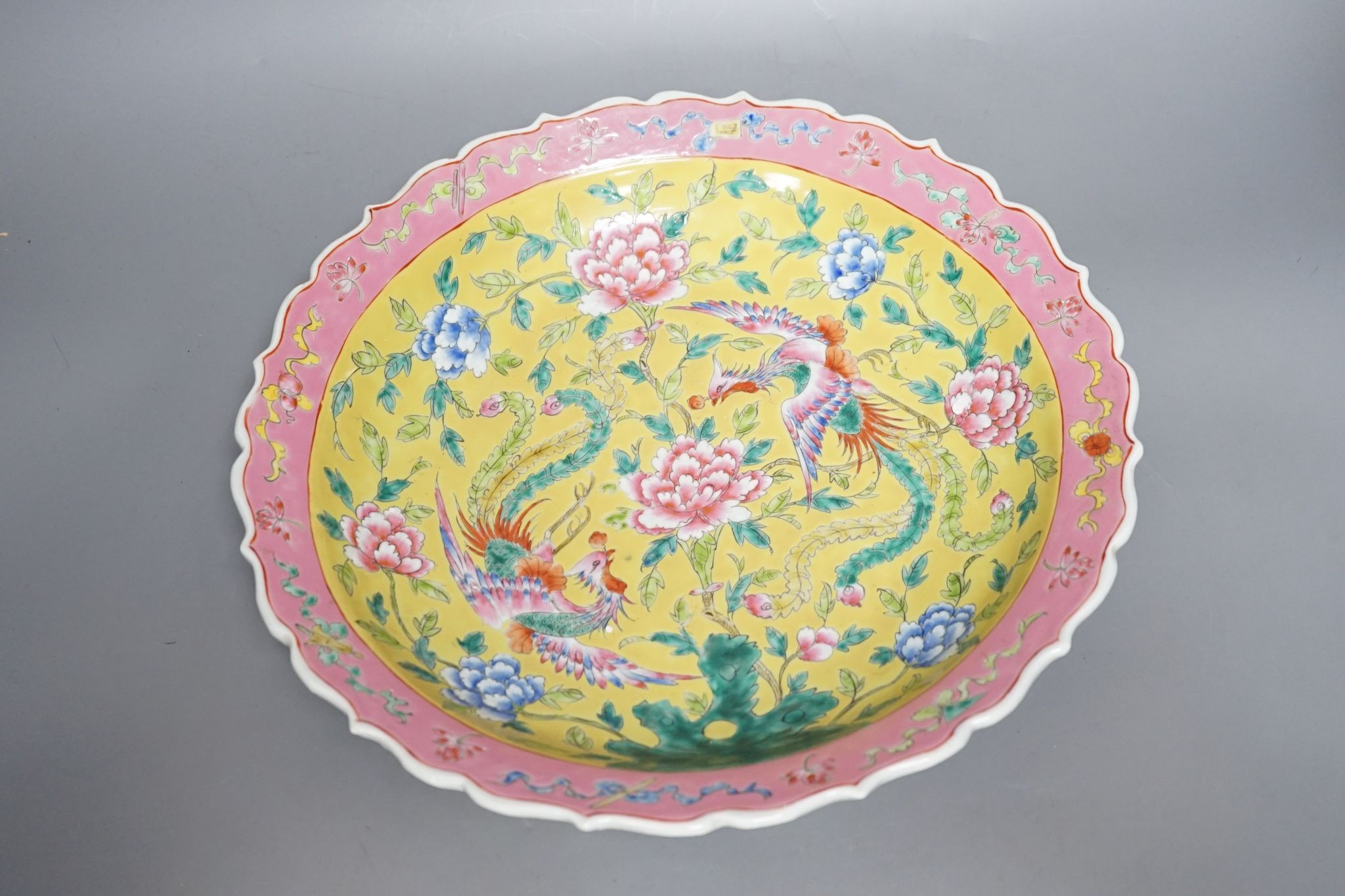 A Chinese Straits style famille rose dish, 37cm